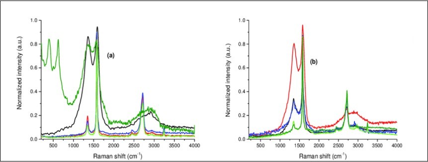 Fourier Transform Raman (FT–Raman) spectra of DNA/RNA during hydration to dehydration transition (a) before and (b) after aggregation linked to Coronavirus Nanoparticles.